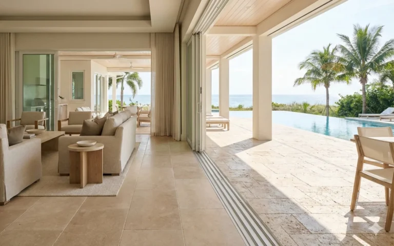 Seamless Flow from your living room to your pool side - Florida, Naples, Tampa, Artisan Coverings - Travertine and Lime stones