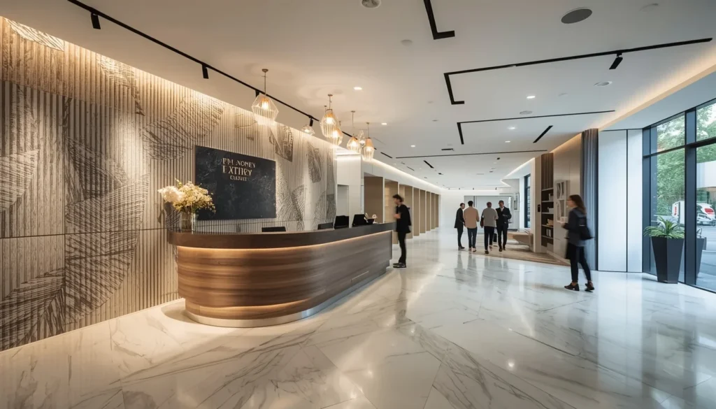 designer wallpapers installed in Naples and Fort Myers commercial reception area