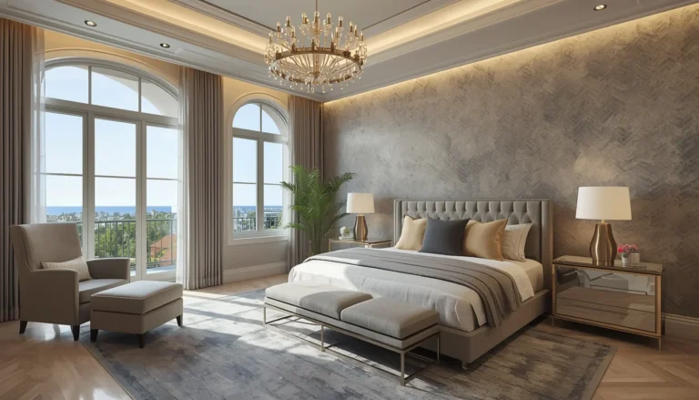 luxury wallpaper feature wall in Fort Myers master bedroom