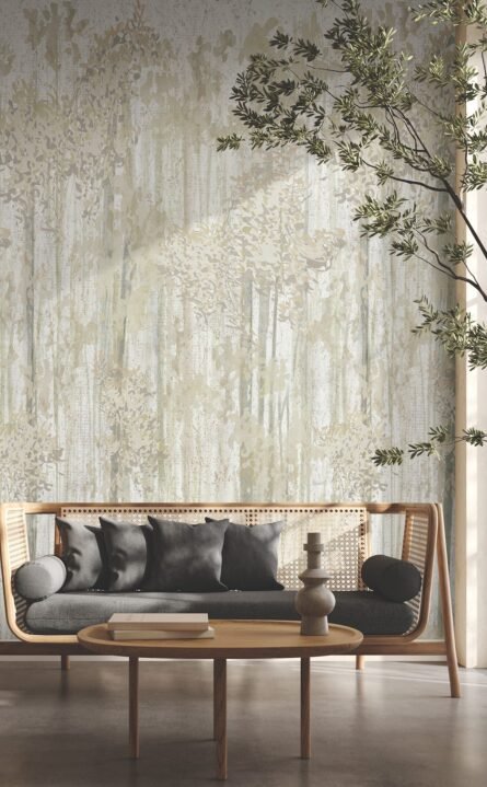Elegant,Mid-century,Modern,Living,Space,With,A,Unique,Wooden,Sofa